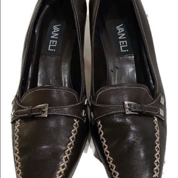 Vaneli Brown Leather Pointed Toe Heels 7.5 7.5M - Picture 2 of 7